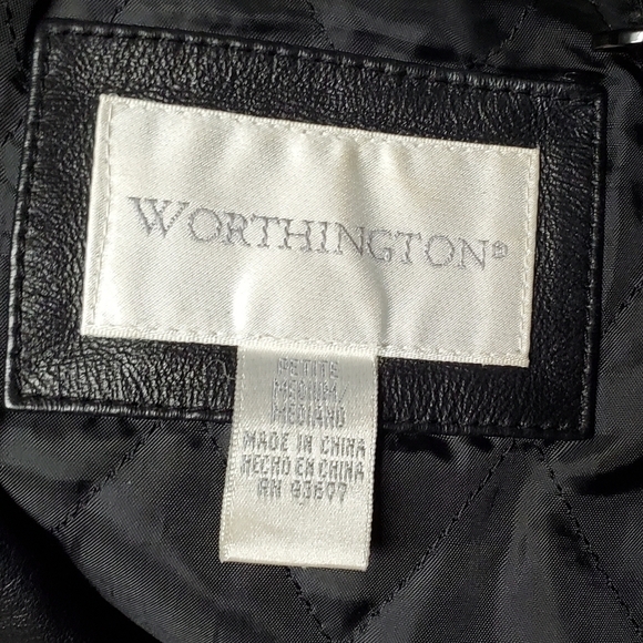 VINTAGE Worthington Black Textured Leather Button Up Quilted Blazer Jacket M - Picture 14 of 15
